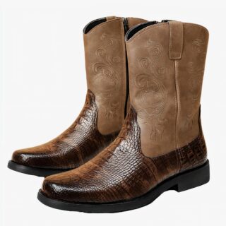 Botte cowboy homme luxueuse effet crocodile sur un support blanc
