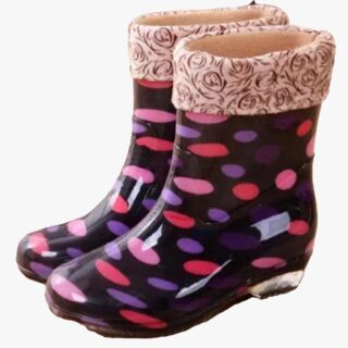Botte de pluie femme imperméable avec motifs multicolores sur fond beige