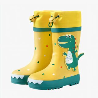 Botte de pluie garçon jaune avec motif amusant sur fond blanc
