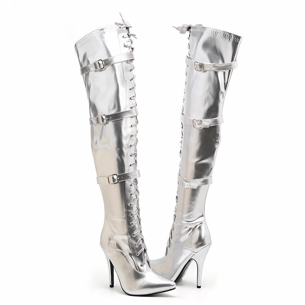 Botte à talon femme de couleur argentée – Image 2