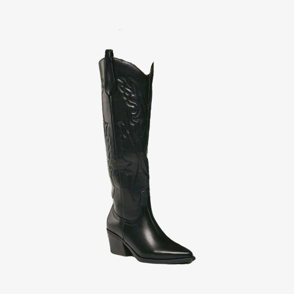 Botte cowboy femme vintage à fermeture éclair sur fond blanc