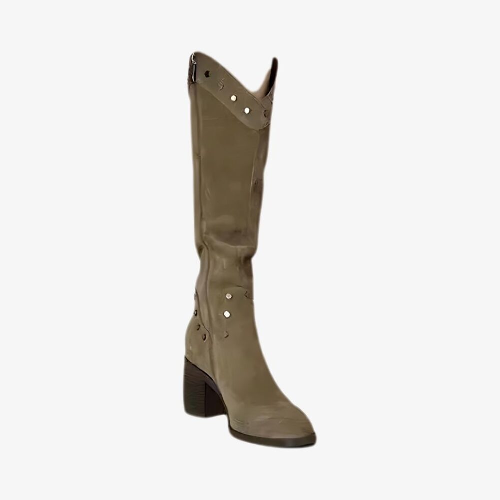 Botte hiver pointue chic et élégante sur fond blanc