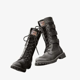 Botte mollet large homme à lanières réglables sur fond blanc