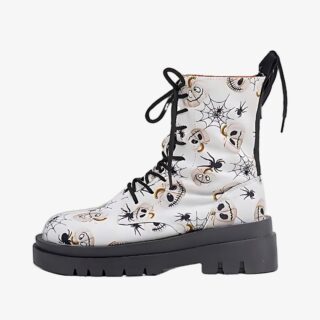 Botte mollet large motifs Halloween pour femme sur un fond blanc