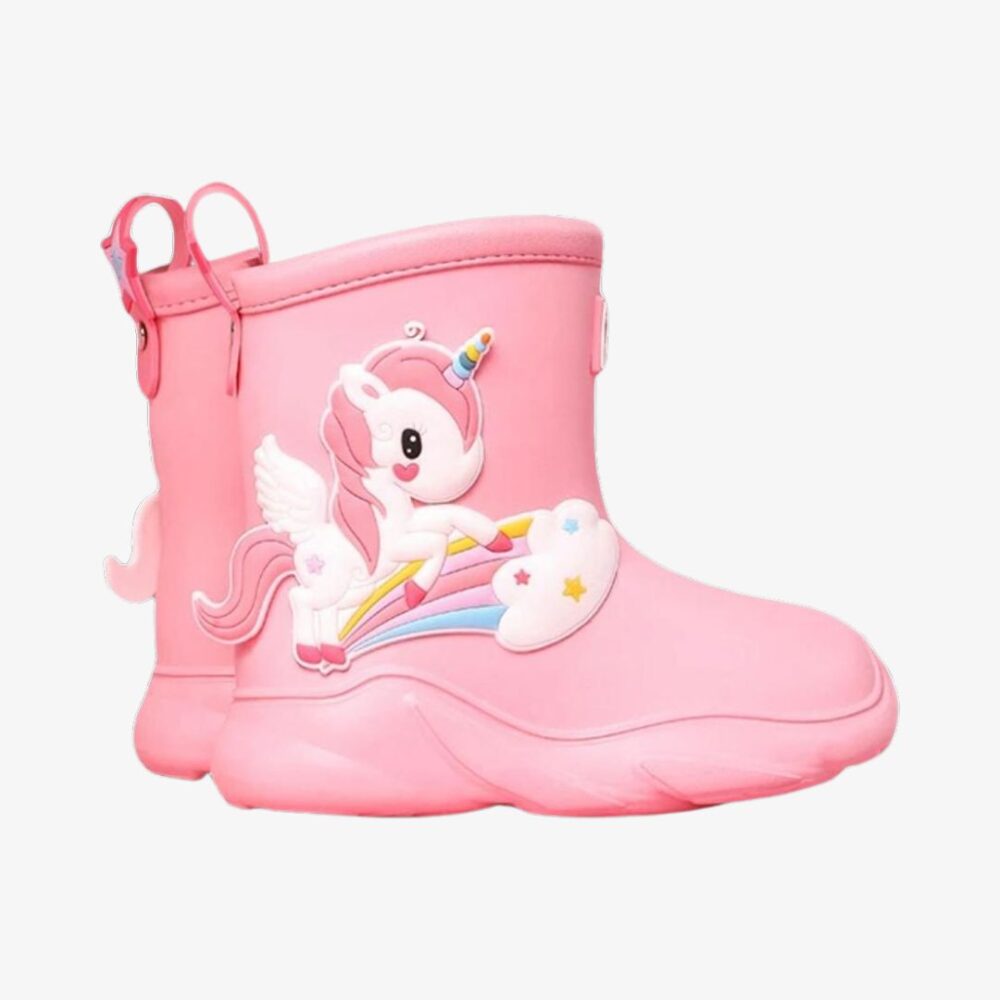 Botte de pluie fille au design de licorne sur fond blanc