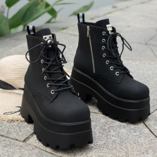 Botte chunky compensée en simili cuir